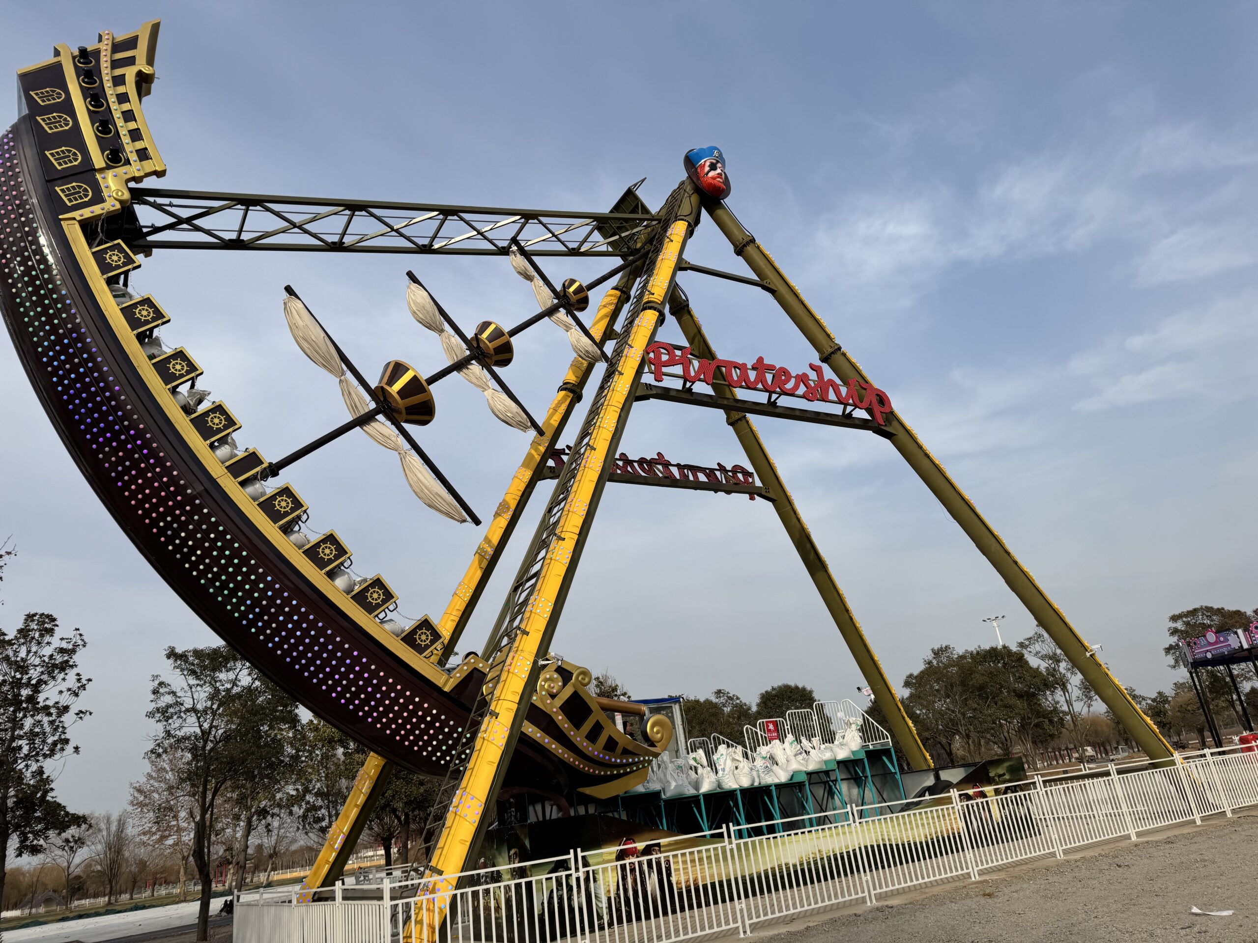 Thrilling pirate ship ride in amusement park